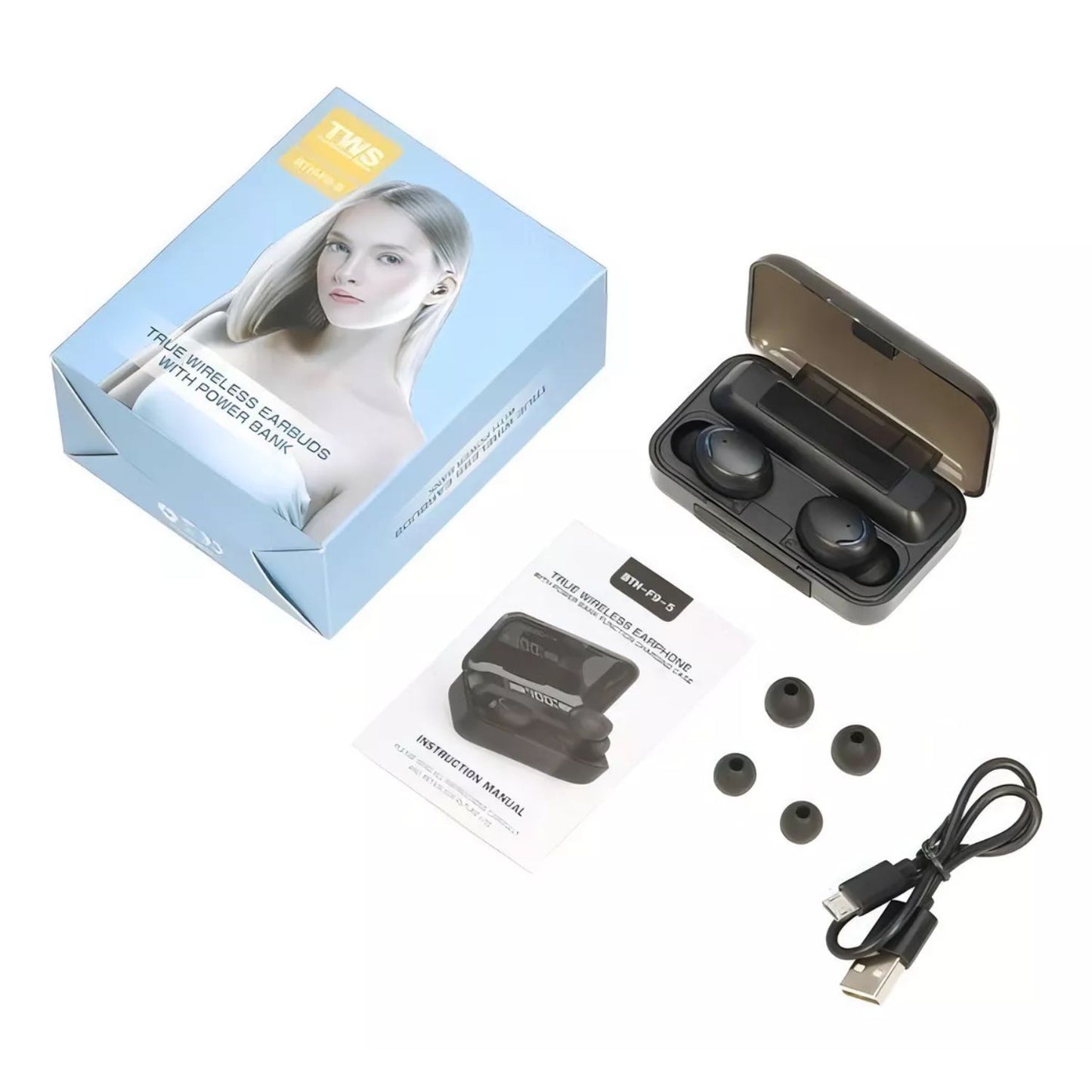 Audifonos In-ear Inalambricos Keluona F9-5 Bluetooth Tactil Cancelacion De Ruido Color Negro Con Luz Led